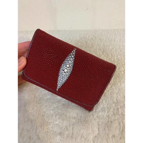 Stingray skin leather red wallet - Picture 1 of 9